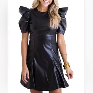 Karlie Black Pleather Puff Sleeve Flare Dress Size Large